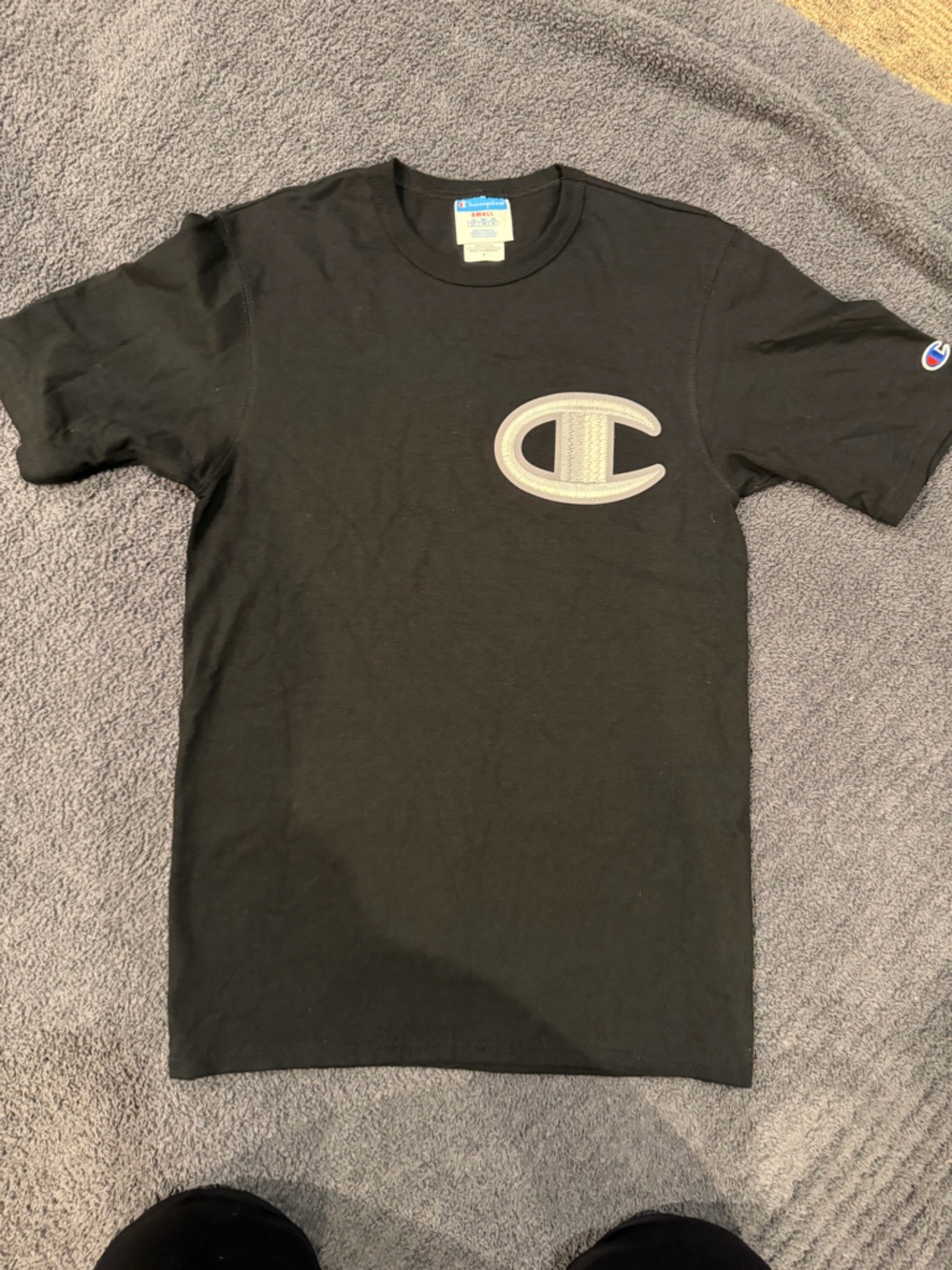 Champion Men's Black Logo Crewneck T-Shirt